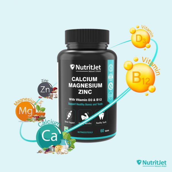 NutritJet Calcium Magnesium Zinc Vitamin D3 & B12 for Men and Women 60 Vegetarian tablets - Image 4