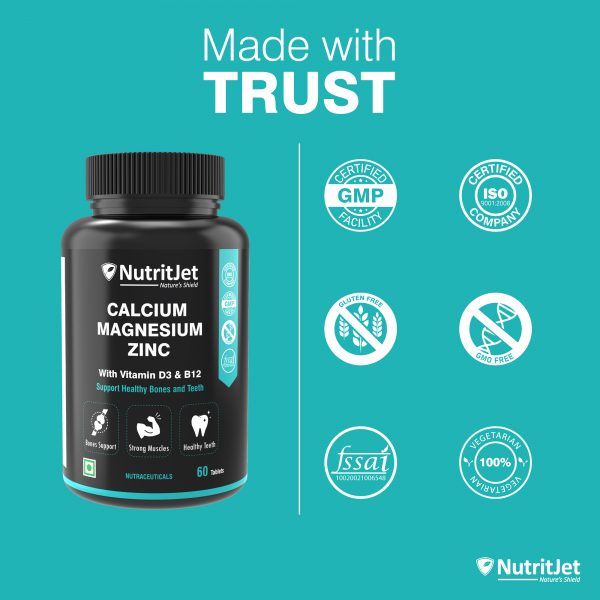 NutritJet Calcium Magnesium Zinc Vitamin D3 & B12 for Men and Women 60 Vegetarian tablets - Image 7