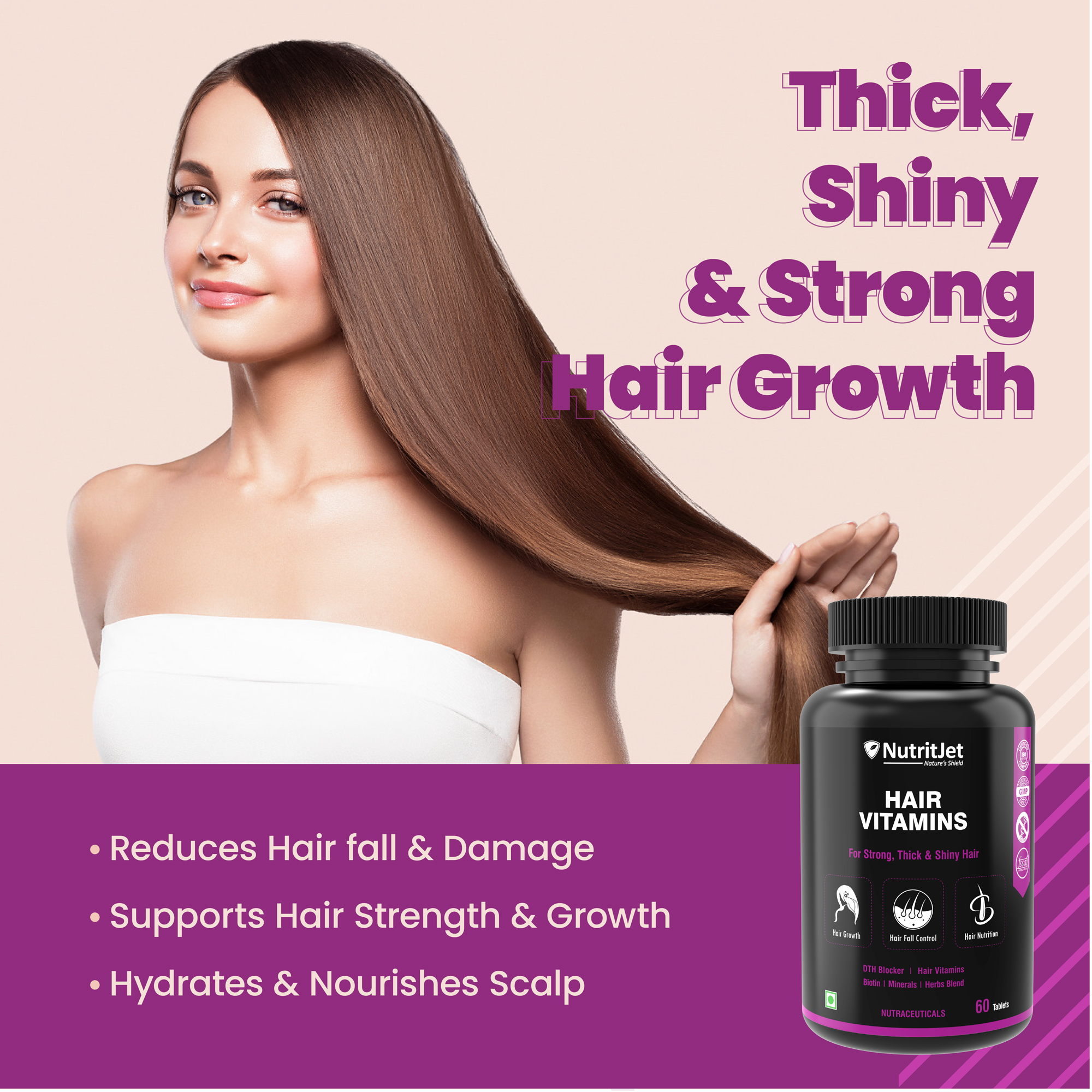 Hair Growth Vitamins with Biotin 5000 mcg, Folic Acid, Vitamin A, D - Hair  Skin and Nails Gummies - Natural Hair Gummies for Hair Loss for Women and  Men - Non-GMO -