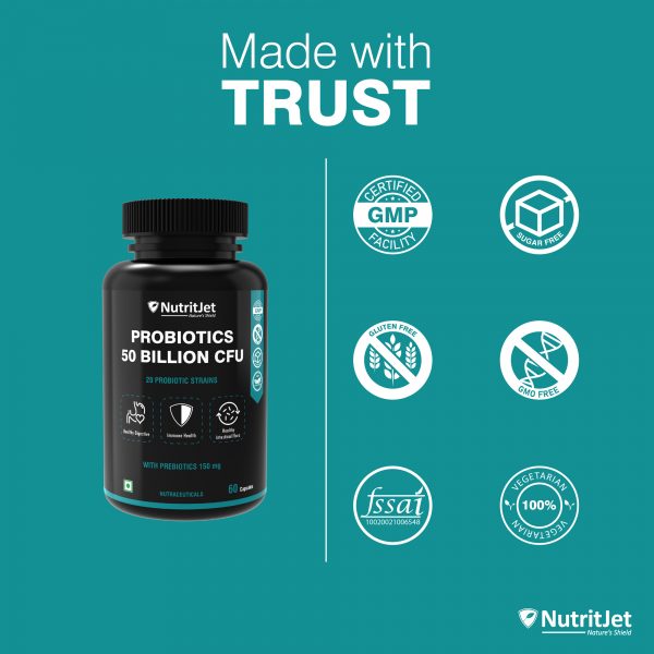 NutritJet Probiotic Supplement 50 Billion CFU With 20 Strains Helps Support Digestive - 60 Veg Capsules - Image 6